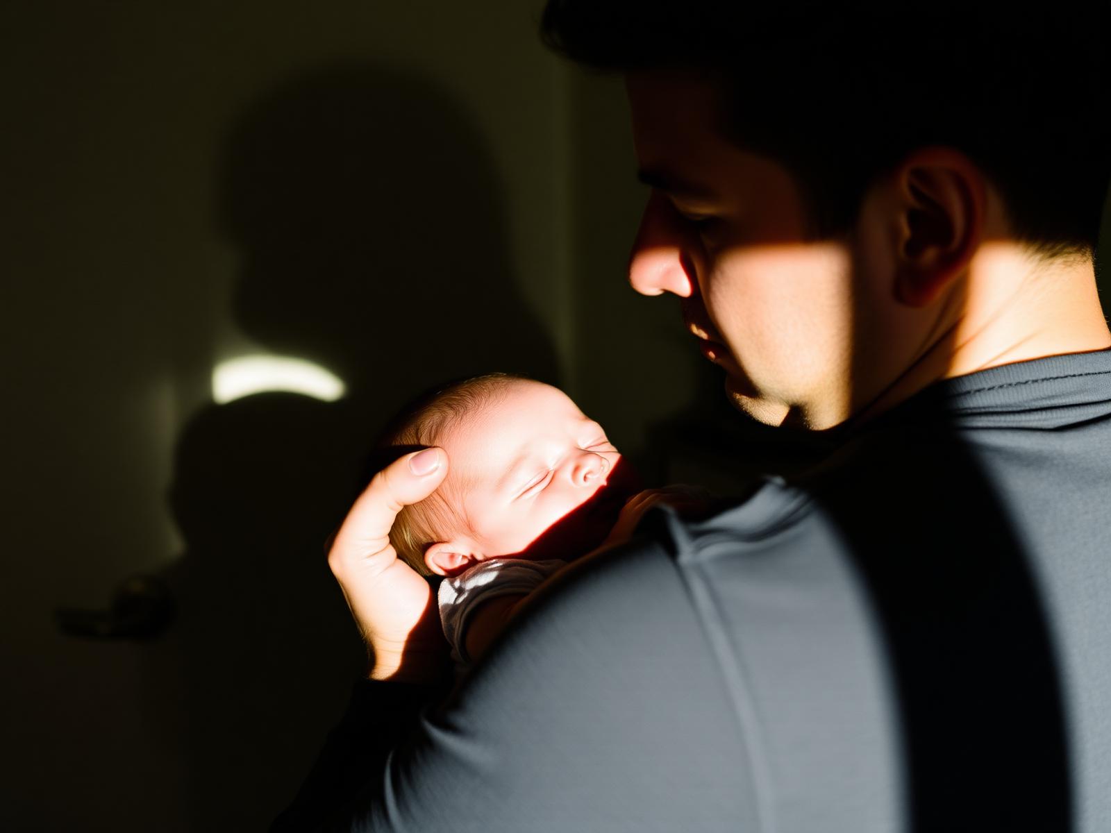 Father holding sleeping newborn