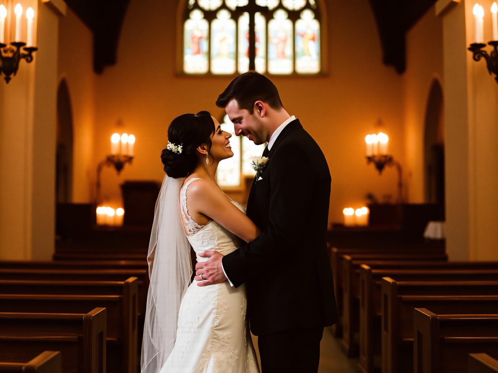 Bride and groom in the chapel